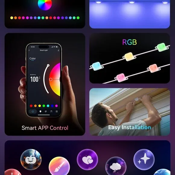 75 LED RGB Eaves Lights - App-Controlled, Waterproof for Stunning Seasonal Decor
